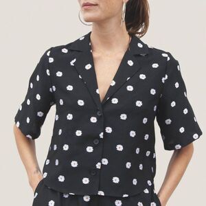 STINE GOYA Athena Cropped Button Down Daisy Print Top S Floral Blouse Short Slv